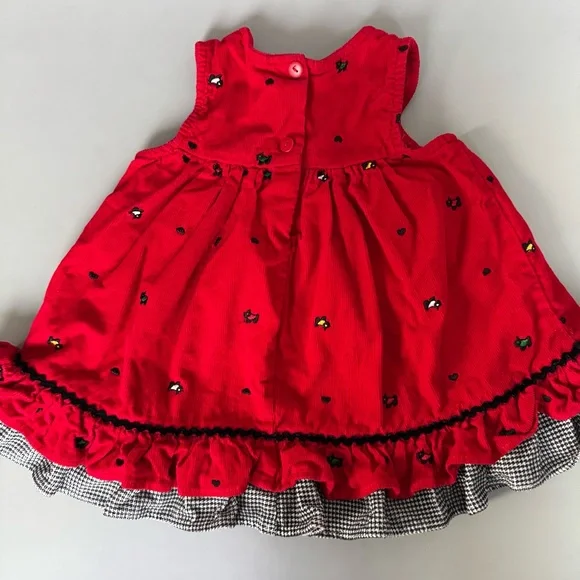 ❤️3/$30 Vintage Samara Baby Girl Red Corduroy Jumper Dress Scottie Dogs - 18M - Picture 3 of 7